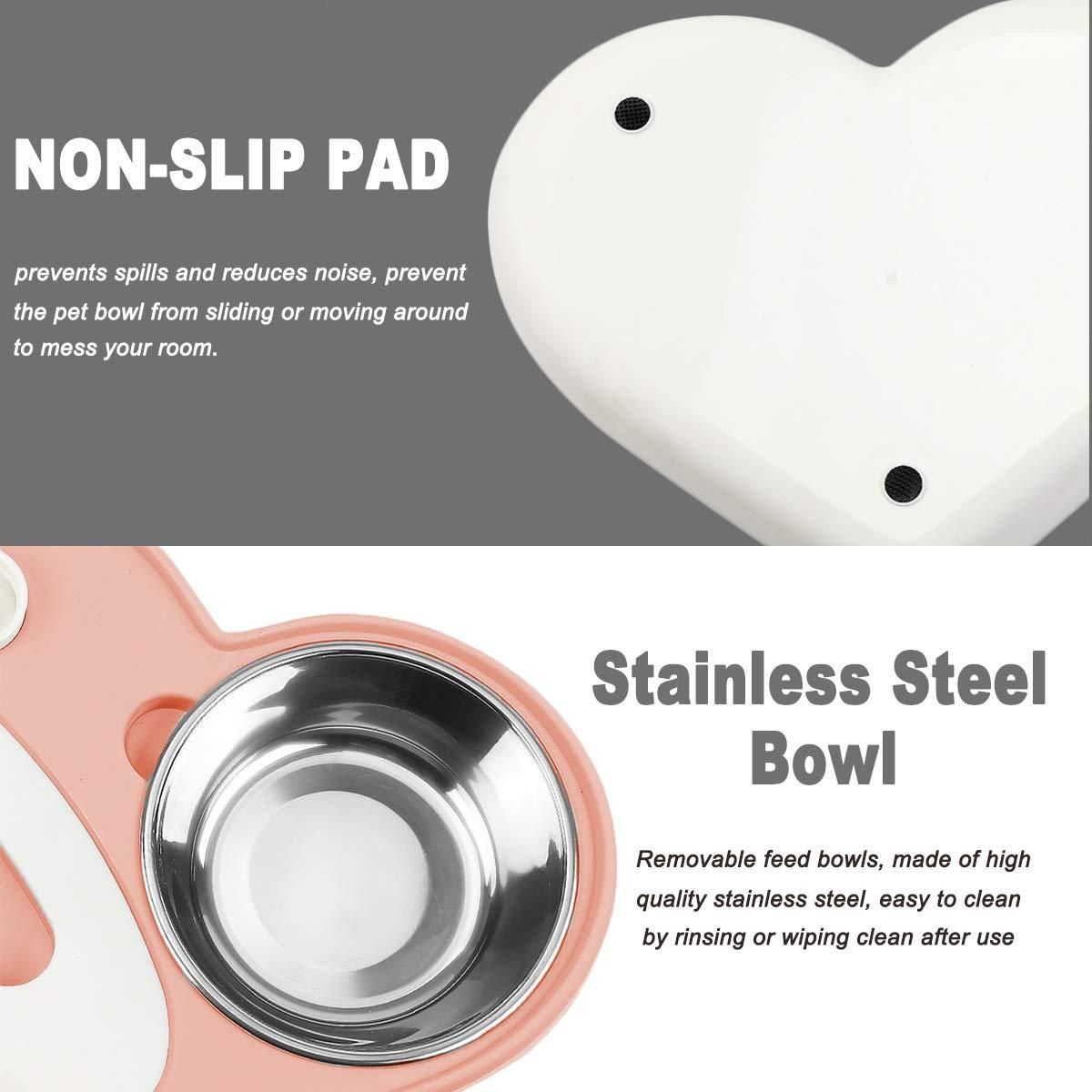 Dog Cat Water and Food Bowl Set, No-Spill Detachable Automatic Water Dispenser with Bowl, Non-Slip Pet Double Feeder Bowl Pink