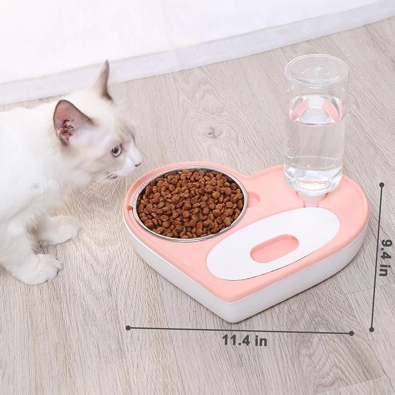 Dog Cat Water and Food Bowl Set, No-Spill Detachable Automatic Water Dispenser with Bowl, Non-Slip Pet Double Feeder Bowl Pink