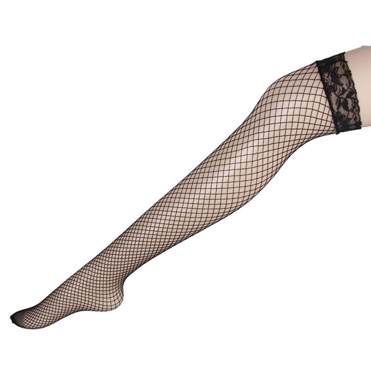Sexy Women Lady Thigh High Socks Fishnet Mesh Solid-Black