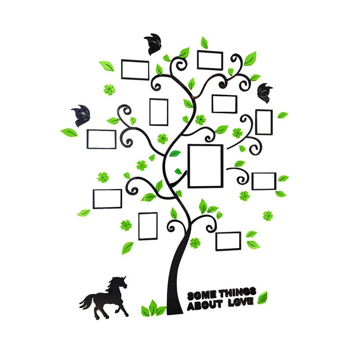 Removable Family Photo Frame Tree Sticker Living Room Wall Decals DIY Wall Decor Black Branch Light Green Leaf