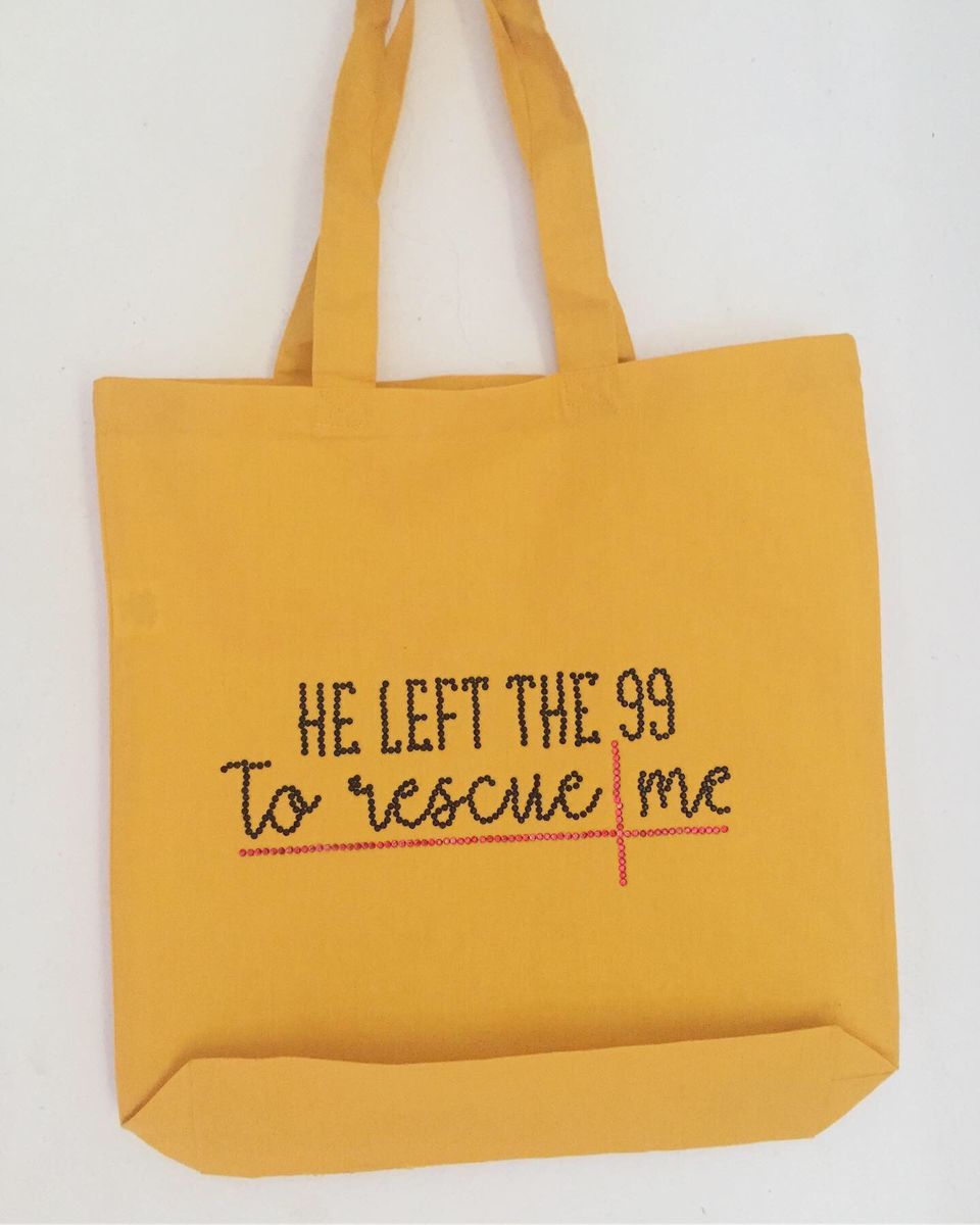 He Left The 99 To Rescue Me Rhinestoned Unisex Tote Bag - Yellow