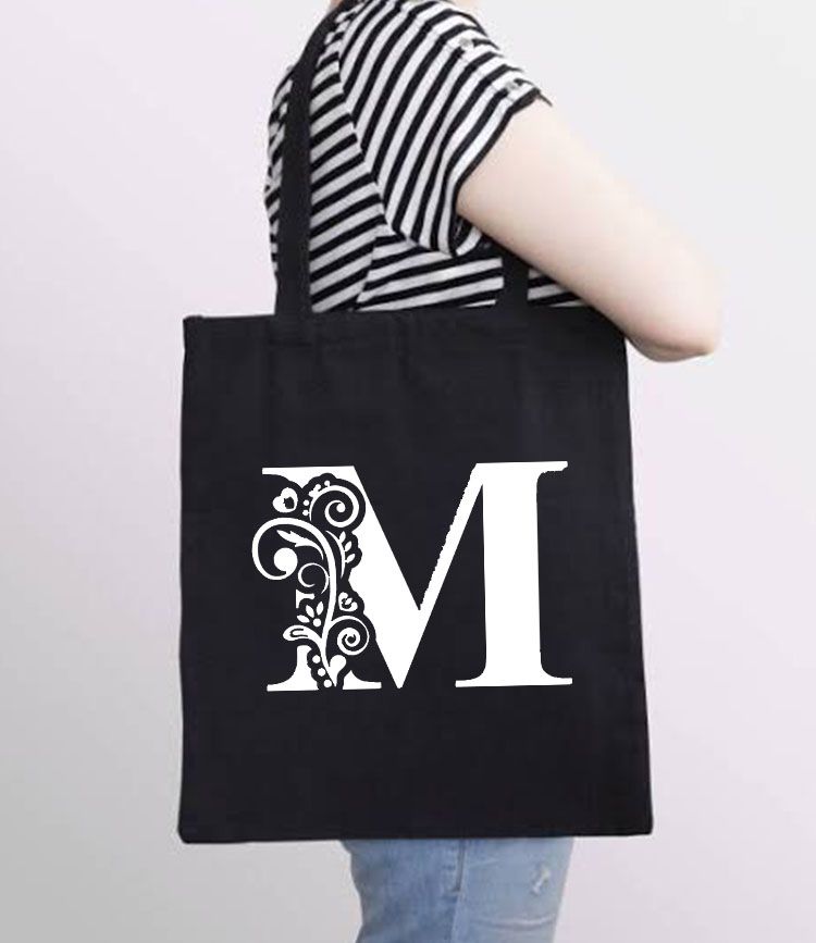 Letter M Design Unisex Tote Bags - Black