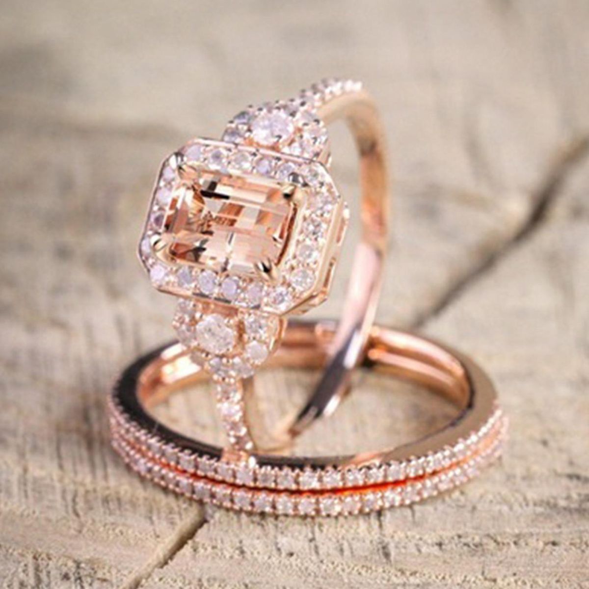 2PcsSet Engagement Rings Ladies Engagement Rings Gift Exquisite Jewelry Rose Gold
