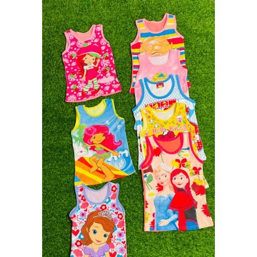 Girls Singlet Tops,girls Cartoon Character Tops 3 In 1pack