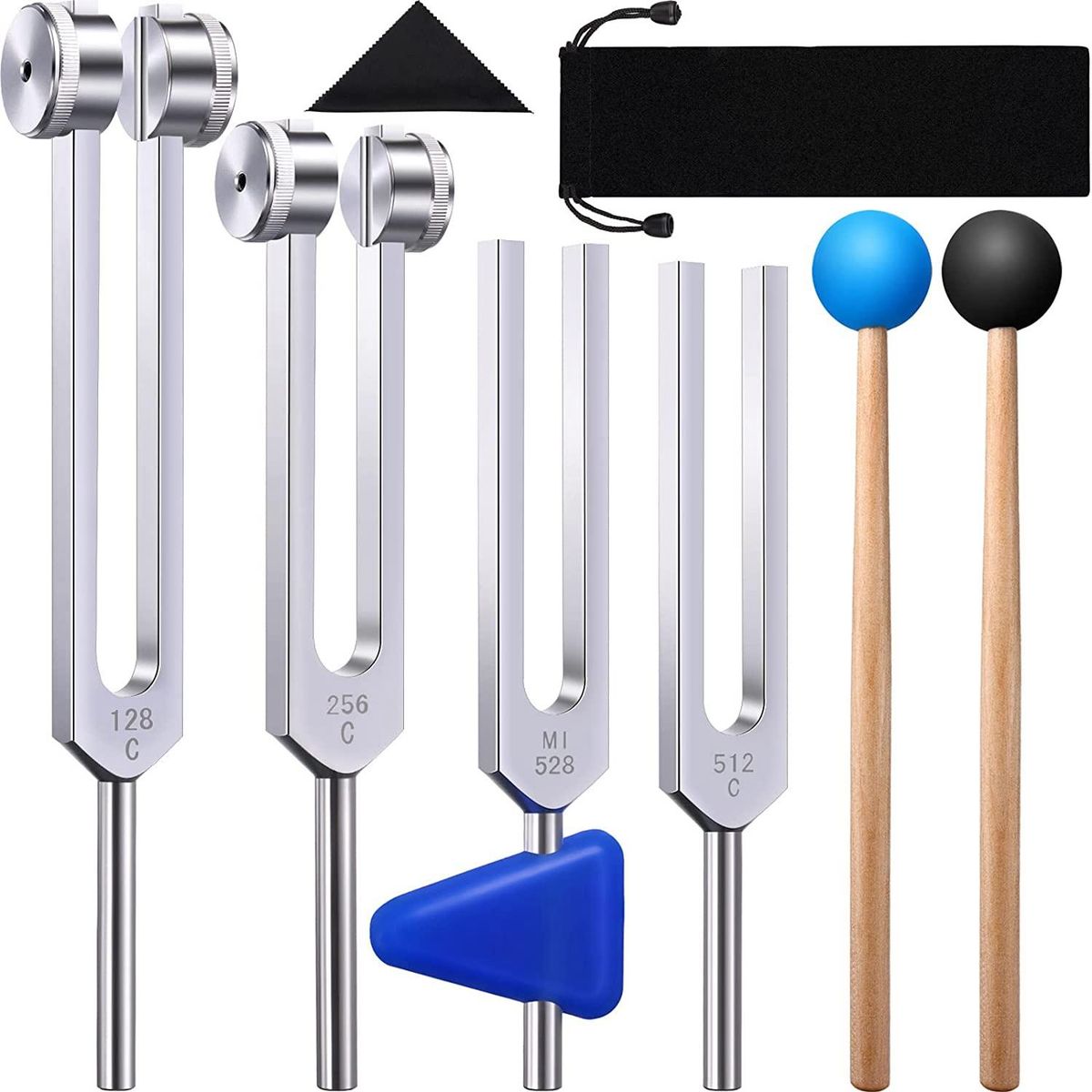 4 Pack Tuning Fork Set(128 Hz,256 Hz,512 Hz,528 Hz)with
