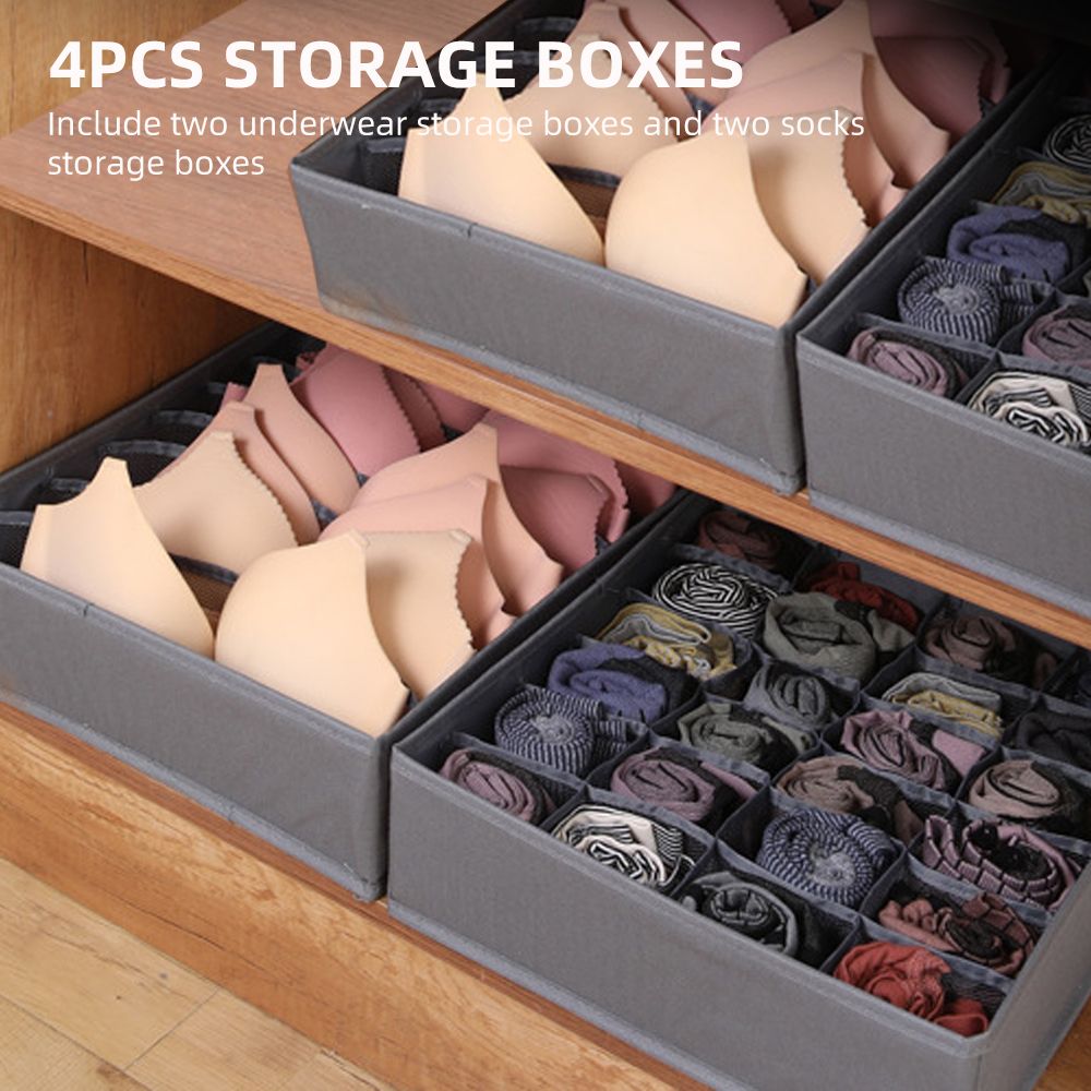 4Pcs Storage Boxes 2Pcs 7 Compartments Underwear Storage