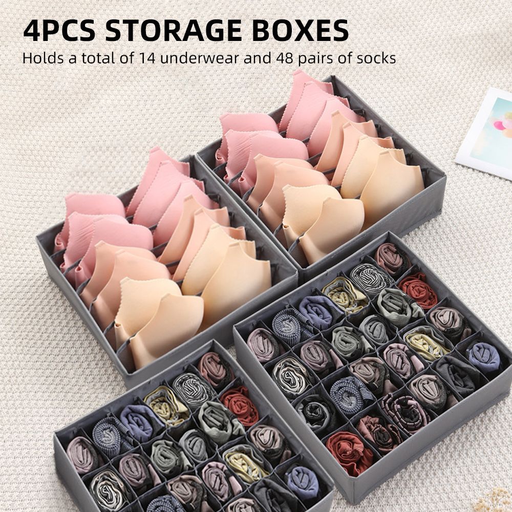 4Pcs Storage Boxes 2Pcs 7 Compartments Underwear Storage