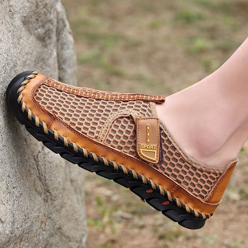 High Quality Mens Hiking Shoes EUR Size 38-48 Climbing Mountain Trekking Shoes Summer Mesh Breathable Outdoor Sneakers Non-Slip Wear-resistant Rubber Male Shoes Handmade Fishing Shoes Brown
