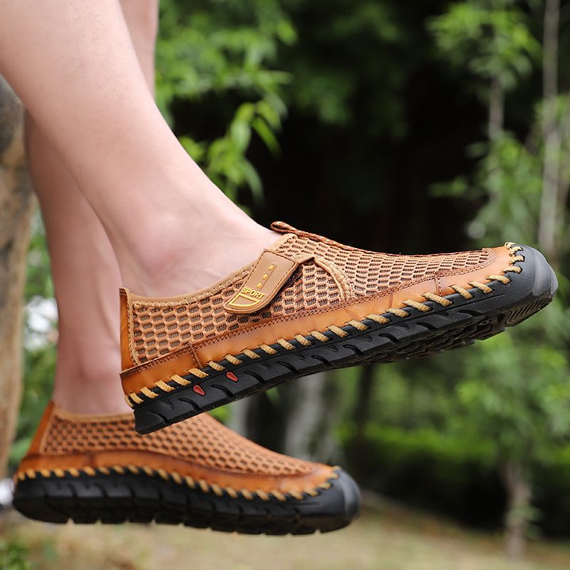 High Quality Mens Hiking Shoes EUR Size 38-48 Climbing Mountain Trekking Shoes Summer Mesh Breathable Outdoor Sneakers Non-Slip Wear-resistant Rubber Male Shoes Handmade Fishing Shoes Brown