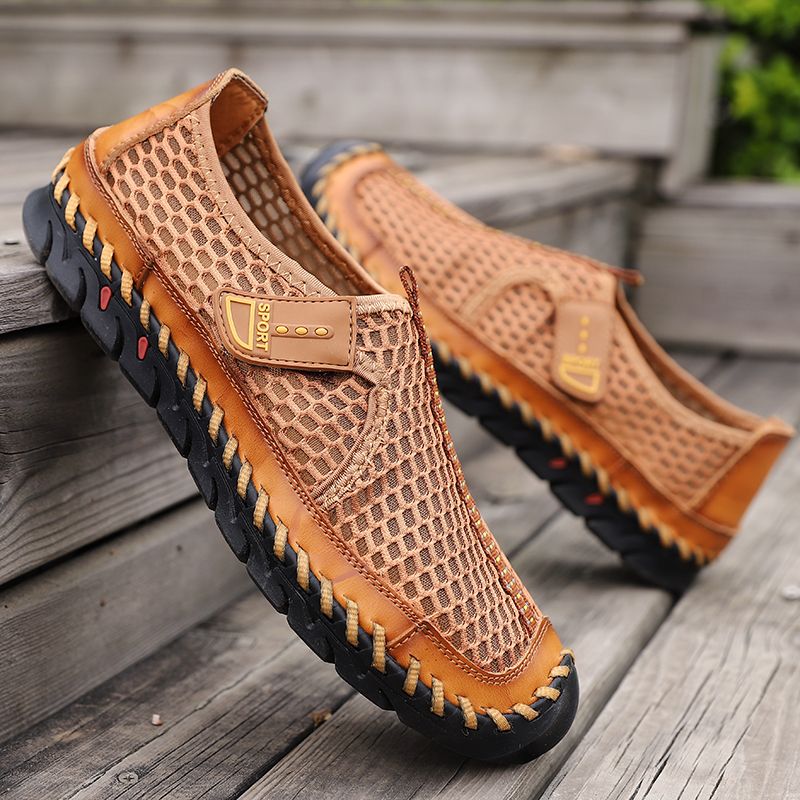 High Quality Mens Hiking Shoes EUR Size 38-48 Climbing Mountain Trekking Shoes Summer Mesh Breathable Outdoor Sneakers Non-Slip Wear-resistant Rubber Male Shoes Handmade Fishing Shoes Brown