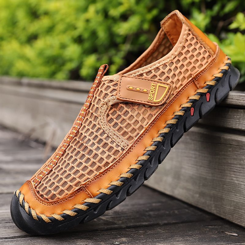 High Quality Mens Hiking Shoes EUR Size 38-48 Climbing Mountain Trekking Shoes Summer Mesh Breathable Outdoor Sneakers Non-Slip Wear-resistant Rubber Male Shoes Handmade Fishing Shoes Brown