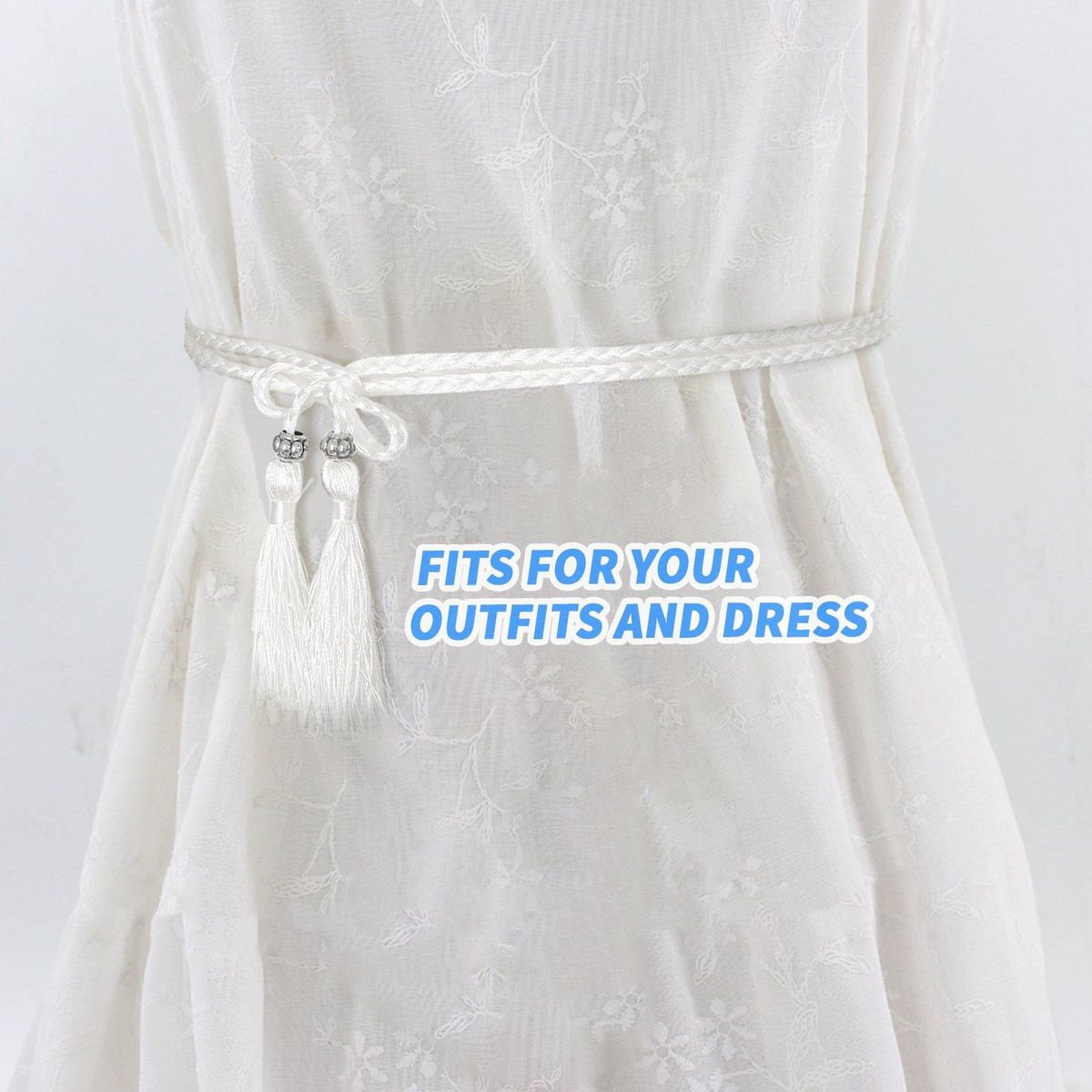 Woven belt knot decorated waist chain waist rope White