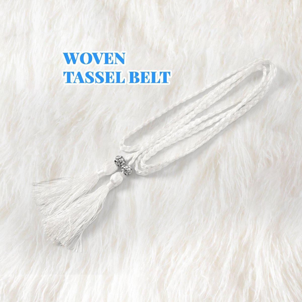 Woven belt knot decorated waist chain waist rope White