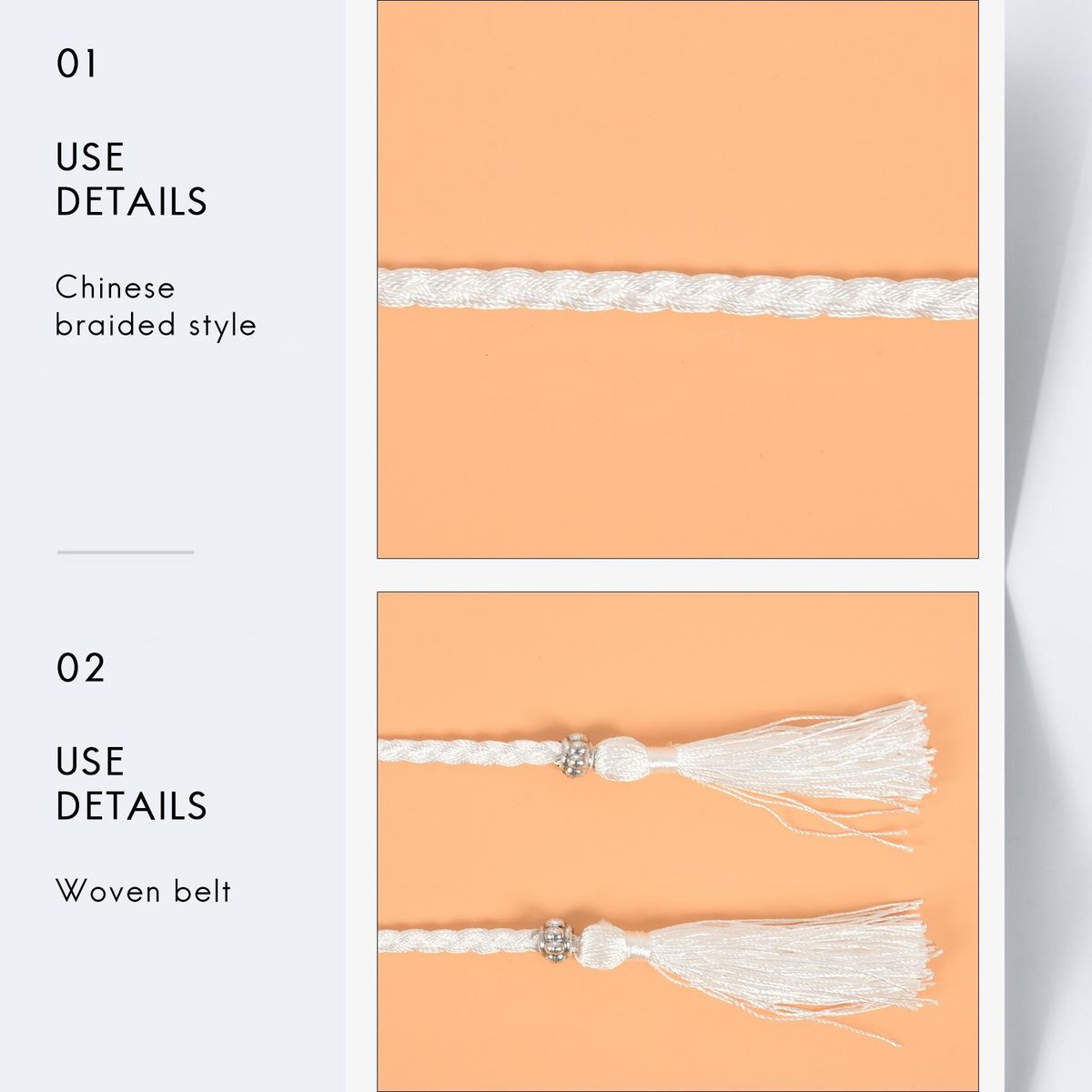 Woven belt knot decorated waist chain waist rope White