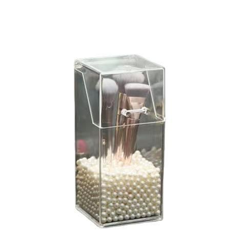 Simple transparent acrylic square pen holder student desktop finishing storage box with cover makeup brush eyebrow pencil storage bucket bag of white pearls