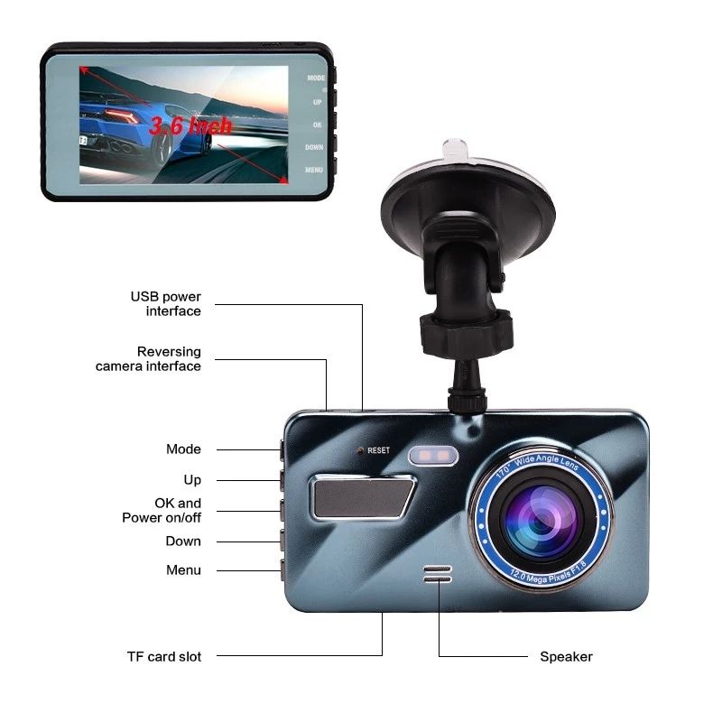 Car DVR Dash Cam Video Recorder HD Car Camera 3.6"Cycle Recording Night Vision G-sensor Dashcam