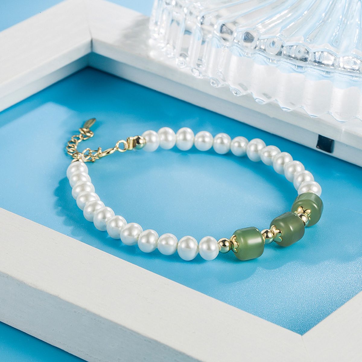 Pearl Bracelet Three Jade Pearl Couple Bracelet Dark Green