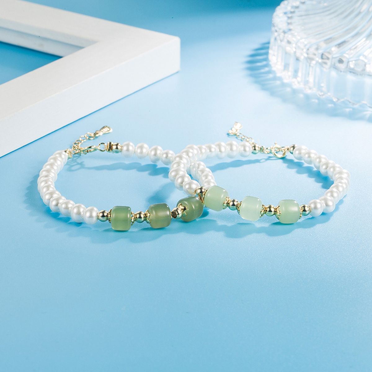 Pearl Bracelet Three Jade Pearl Couple Bracelet Dark Green