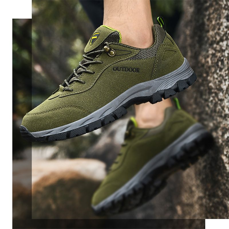 New Arrival Hiking Shoes Men Sneakers EUR Size 39-49 Outdoor Mountain Climbing Shoes High Quality Male Sport Trekking Sneakers Suede Leather Combat Desert Training Shoes Wear-resistant Work Sneakers Green