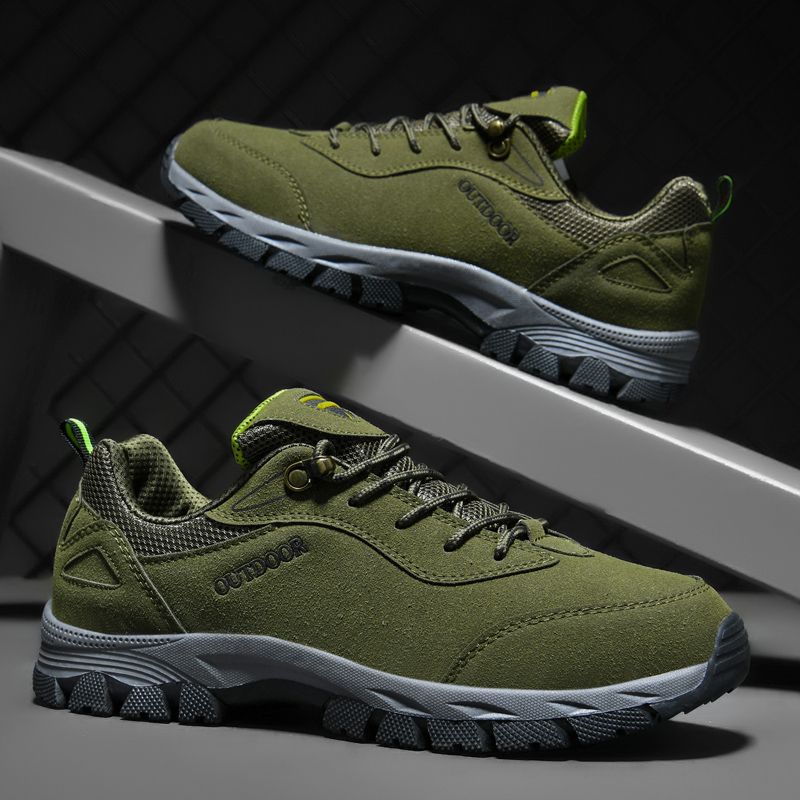 New Arrival Hiking Shoes Men Sneakers EUR Size 39-49 Outdoor Mountain Climbing Shoes High Quality Male Sport Trekking Sneakers Suede Leather Combat Desert Training Shoes Wear-resistant Work Sneakers Green