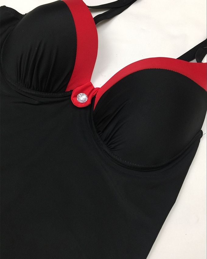 New Crystal Buckle Monokini Women Plus Size Bathing Suit Adjustable Straps Swimwear 8-20 Girl Underwire Beachwear Bodysuit-Red
