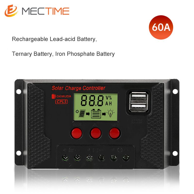 60A 12V/24V USB Solar Energy Controller Charge Regulator