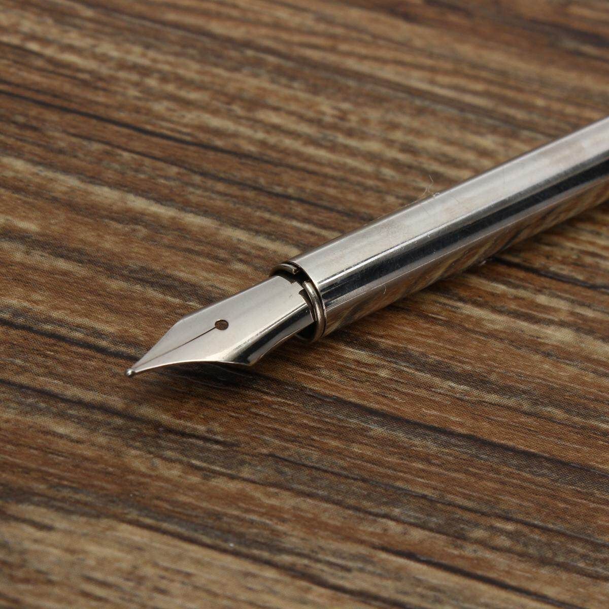 Vintage Black Quill Dip Pen Goose Feather Pen With Black Ink + 6 Nibs Set Gift