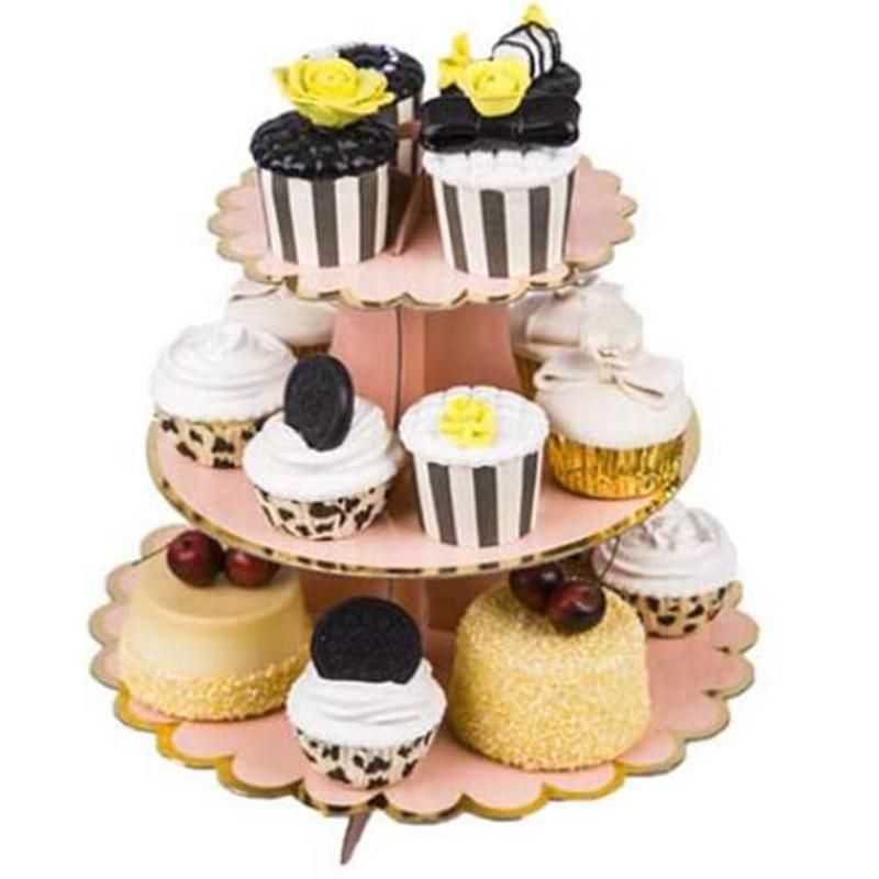 2Pcs Cardboard Cupcake Holder 3 Layers (Black + Gold