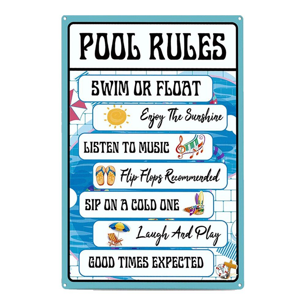 Beach Pool Rules Wall Metal Posters Tin Signs No-1