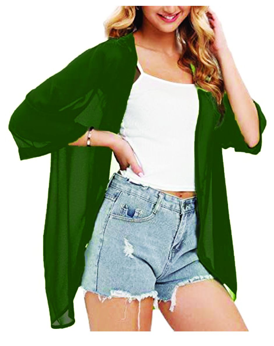 Green Light Weight Kimono Jacket Women Cover Up Swim Top Blouse Shirt