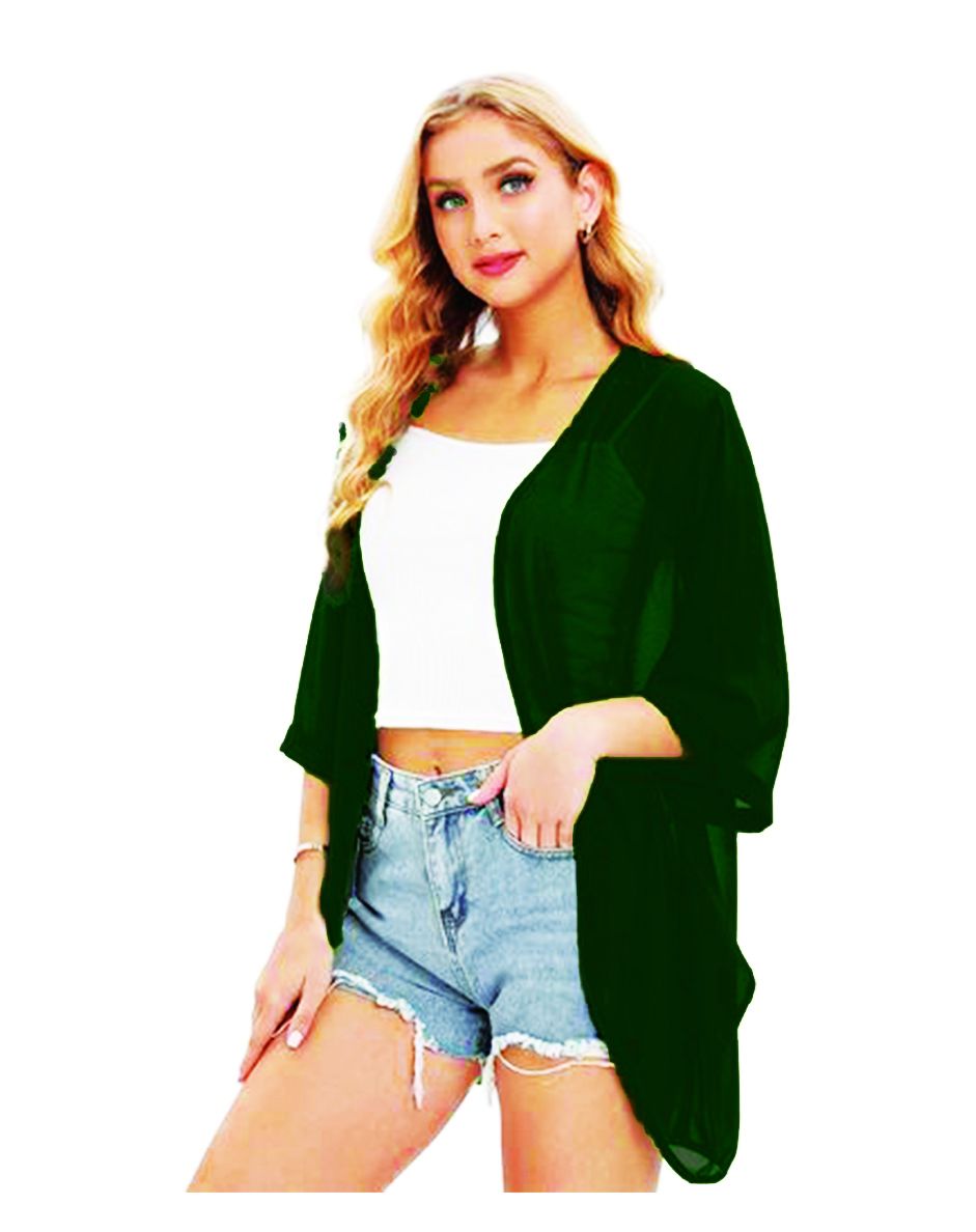 Green Light Weight Kimono Jacket Women Cover Up Swim Top Blouse Shirt