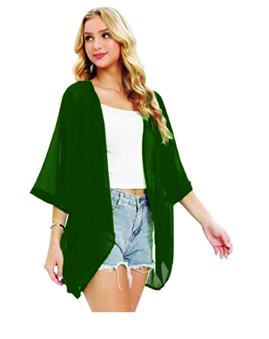 Green Light Weight Kimono Jacket Women Cover Up Swim Top Blouse Shirt