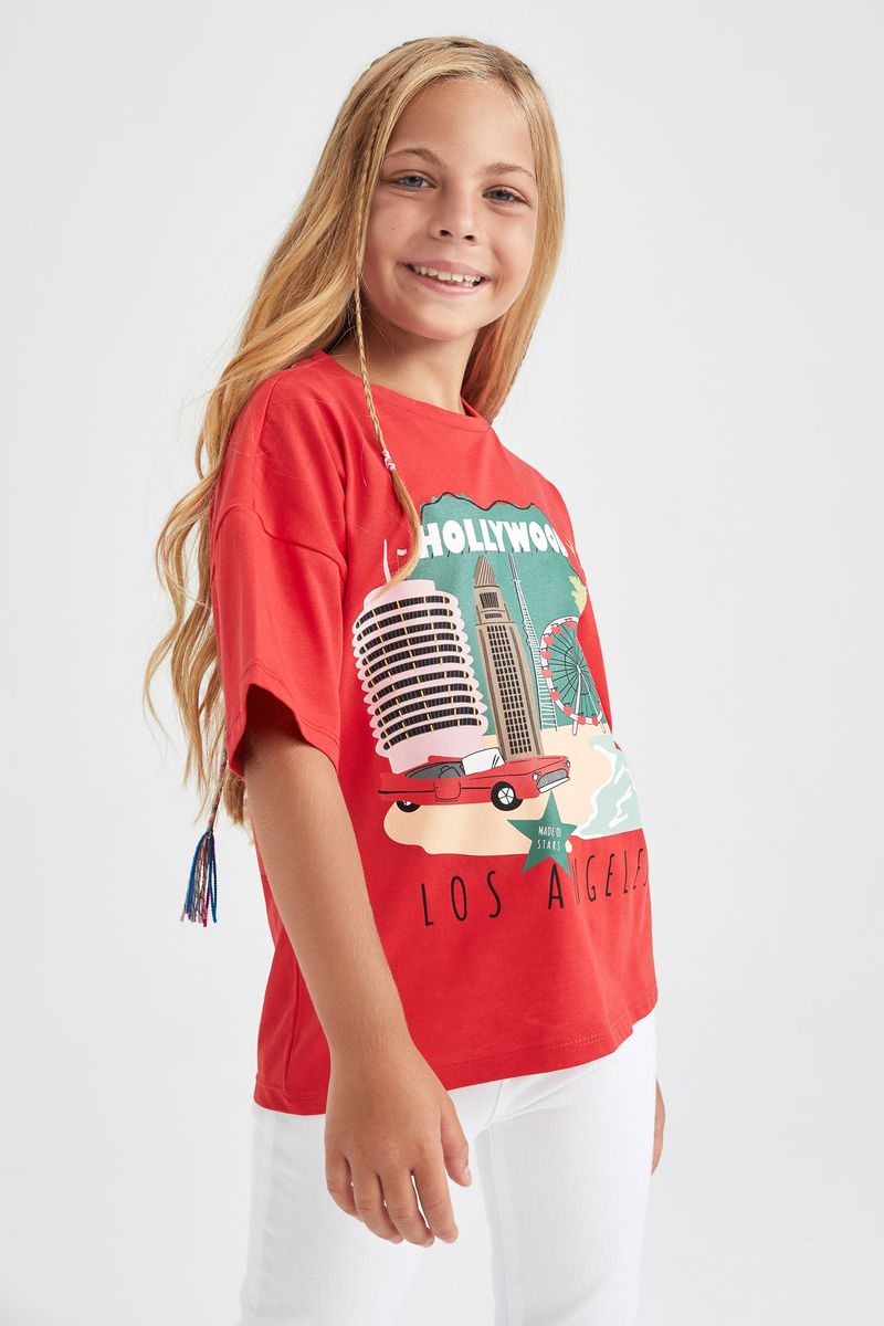 Girl - Regular Fit Knitted Short Sleeve Body - Red