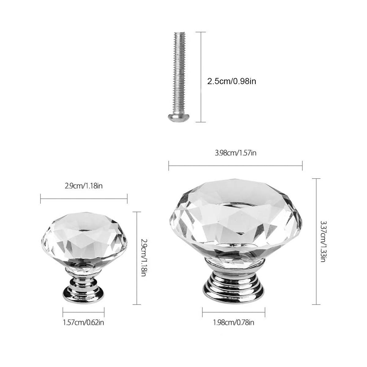 Crystal Door Knobs,6Pcs 30 mm+6 Pcs 40 mm Clear Drawer