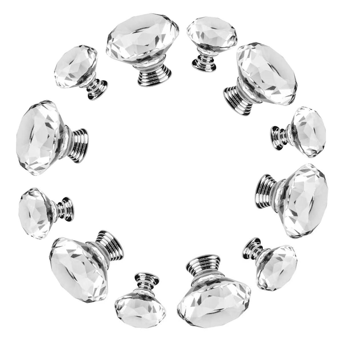 Crystal Door Knobs,6Pcs 30 mm+6 Pcs 40 mm Clear Drawer