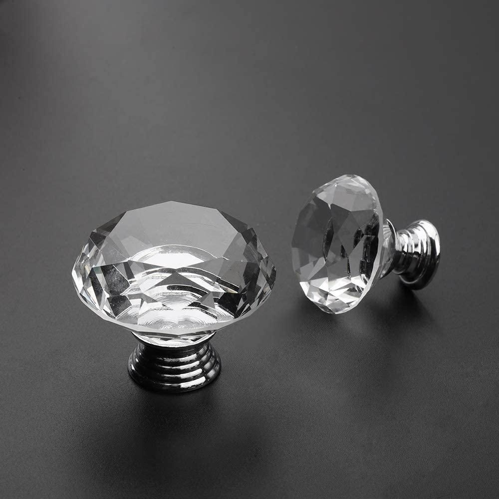 Crystal Door Knobs,6Pcs 30 mm+6 Pcs 40 mm Clear Drawer