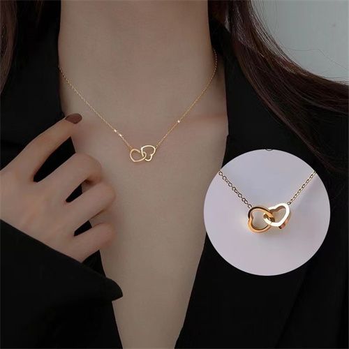 Heart To Heart Matching Pendant Love Double Ring Necklace