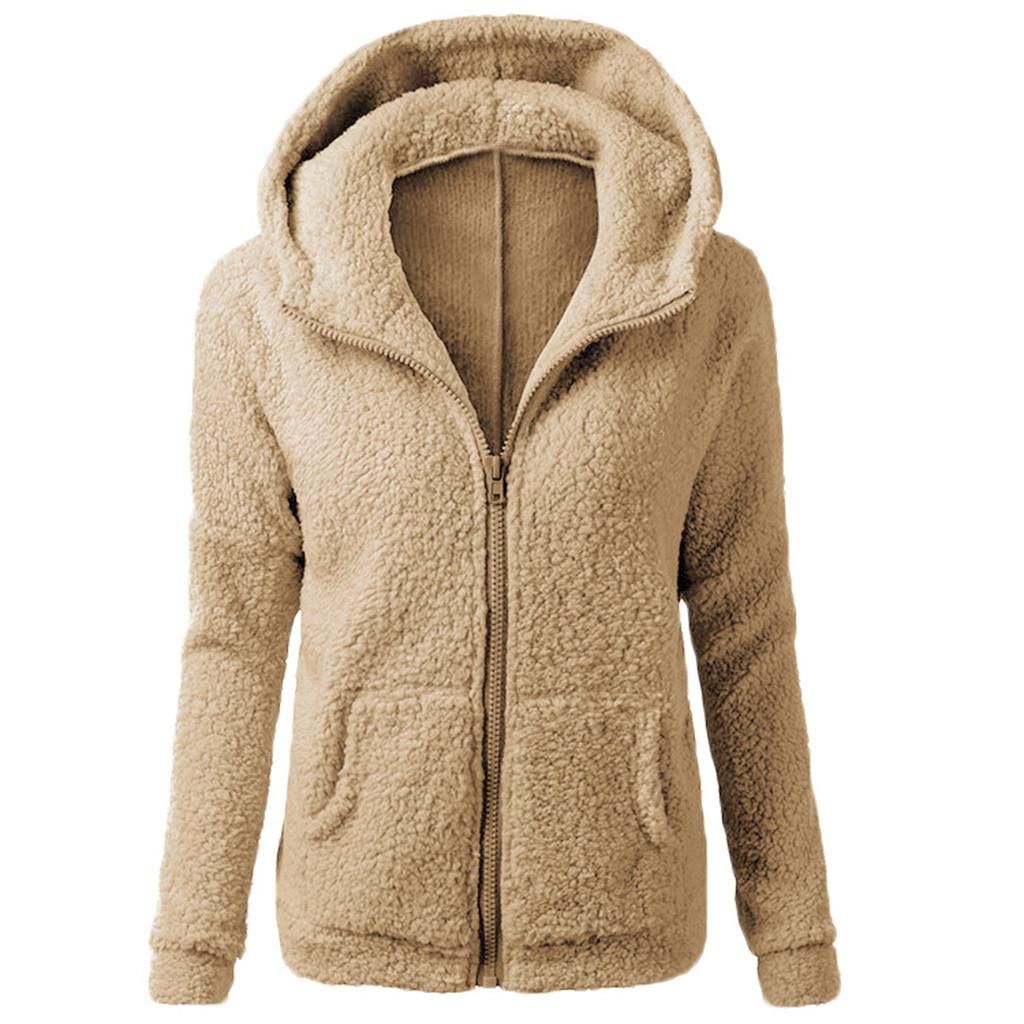 Women Hooded Sweater Coat Winter Warm Wool Zipper Coat Cotton Coat Out
