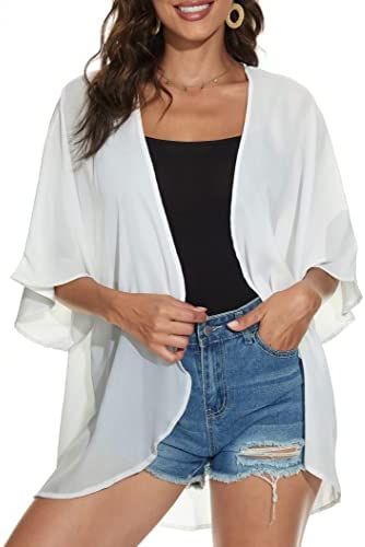 Off-White Summer Kimono Chiffon Jacket Women's Cover Up Top Blouse Shirt