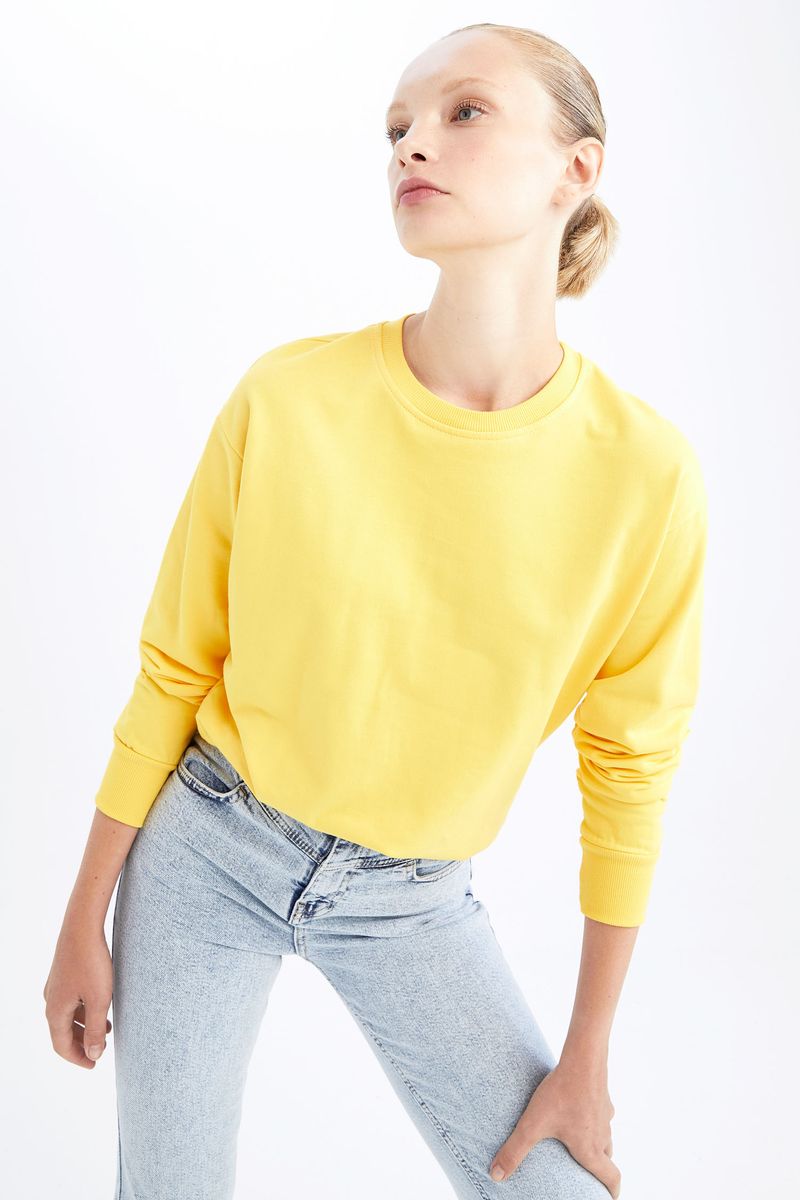 Woman Casual Regular Fit Knitted Sweatshirt - Yellow