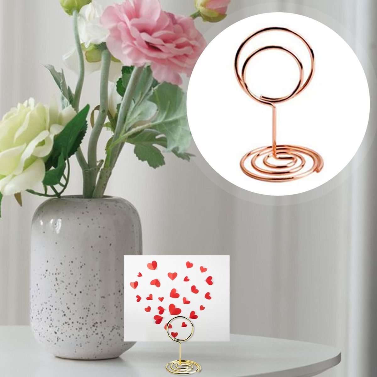 Table Number Holder 30pcs Metal Card Holder Stand Versatile for Photos Rose Gold
