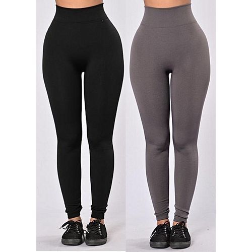 2  In 1 High Waist Slimming Leggings - Black & Grey