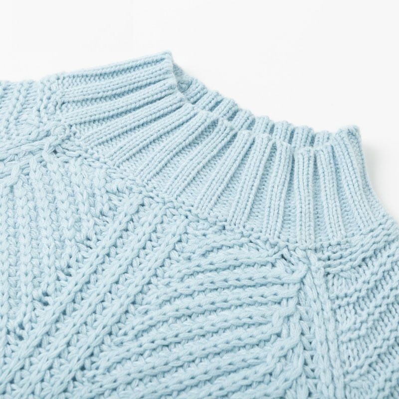 Women Knitted O-Neck Bell Sleeve Harmattan Pullover Cardigan Sweater - Baby Blue
