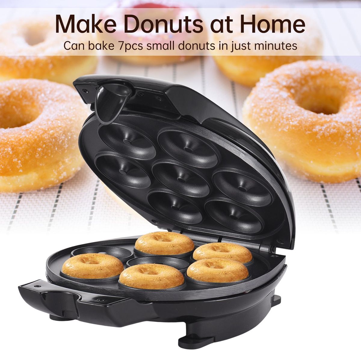 Household Mini Donut Maker Electric Donut Machine 700W Non-Stick Surface Makes 7 Doughnuts Breakfast Machine for Making Breakfast Snack Dessert Baking Tool