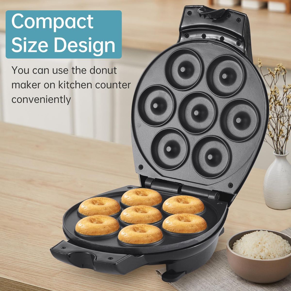 Household Mini Donut Maker Electric Donut Machine 700W Non-Stick Surface Makes 7 Doughnuts Breakfast Machine for Making Breakfast Snack Dessert Baking Tool