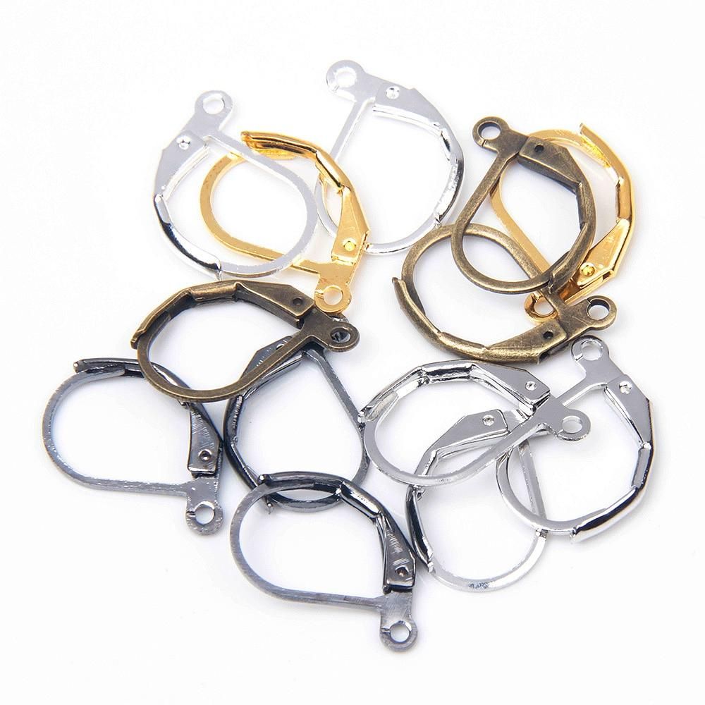 30-50pcs Copper Fashion  French Earring Hooks Wire Settings Bronze Gold Silver Plated DIY Jewelry Making Findings Accessories