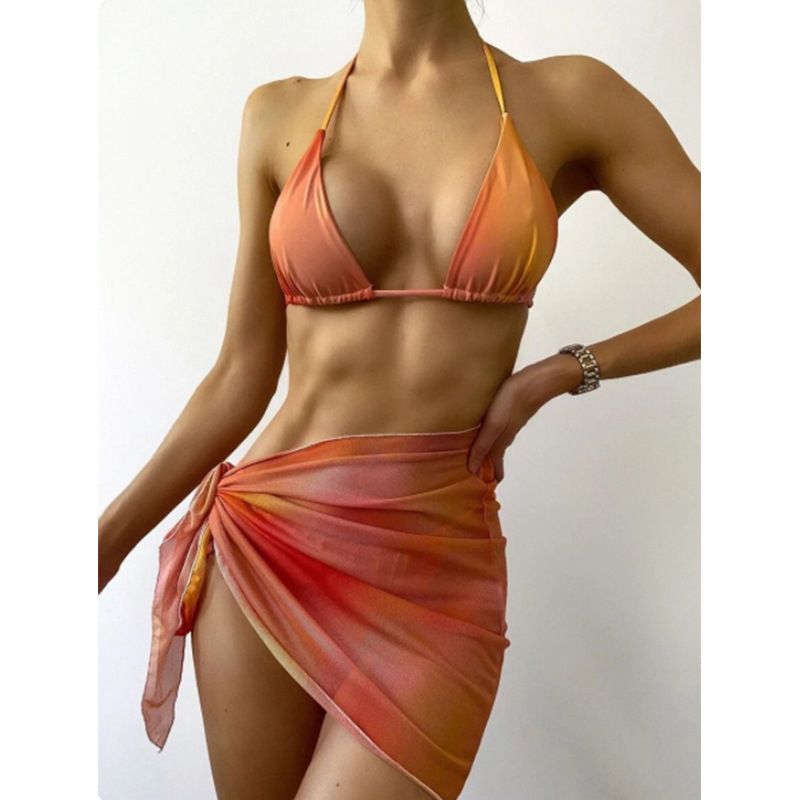 New Bikini Split Mesh Swimsuit For Women Three Piece Set Printing Sexy Bikini