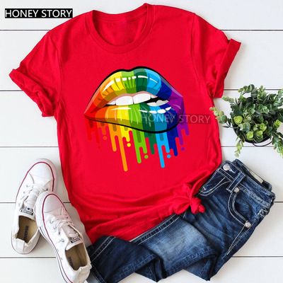 Black And Red 2in1Fitted Quality Ladies Round Neck Polo Lip Printed T-Shirt Red Black