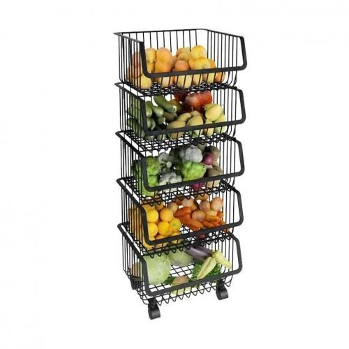 5 Tier Chrome Fruit And Vegetable Trolley Rack With Wheels