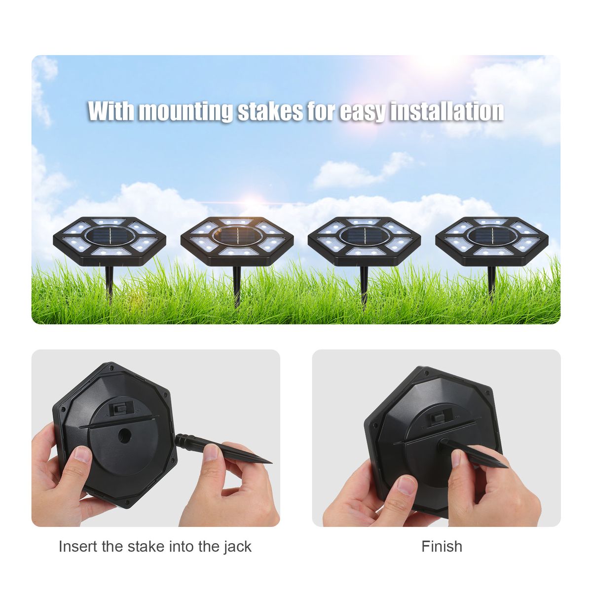 4PCS Ground Lights Landscape Lighting LED Solar Ground